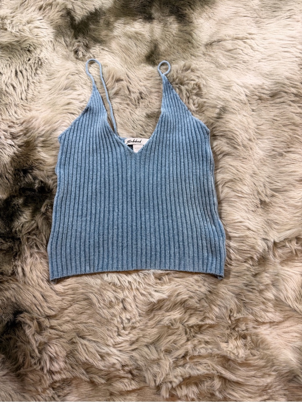 Subdued Women’s S Ribbed V-Neck Spaghetti Strap Cami in Light Blue - Italy